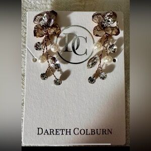 Dareth Colburn NWT Rose Gold Floral Drop Earrings with Crystals and Pearls